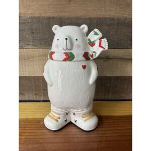 Polar Bear In Scarf Cookie Jar 11”